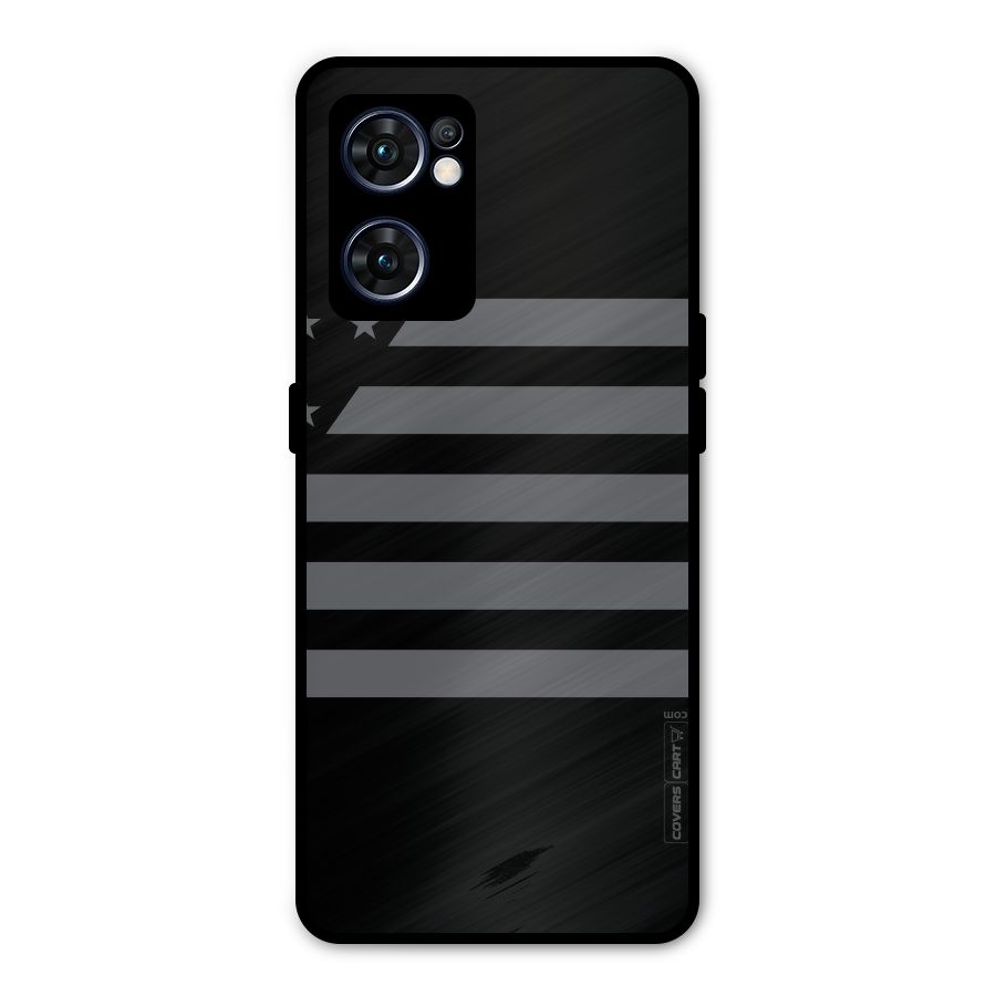 Grey Star Striped Pattern Metal Back Case for Oppo Reno7 5G