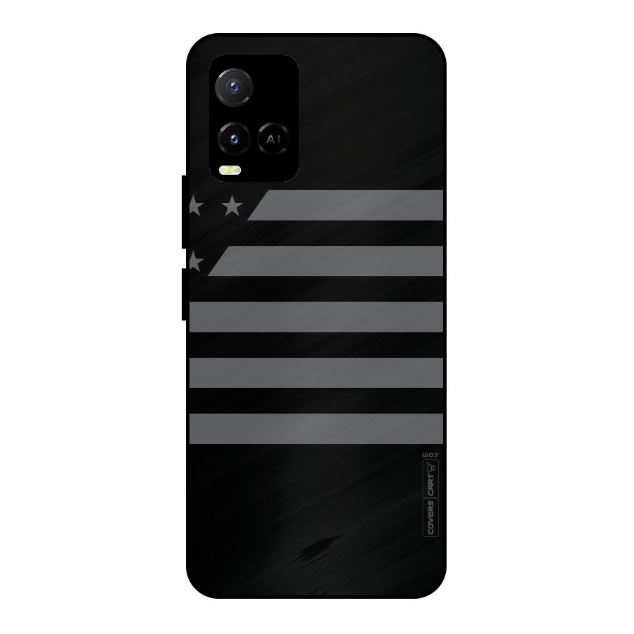 Grey Star Striped Pattern Metal Back Case for Vivo Y21 2021