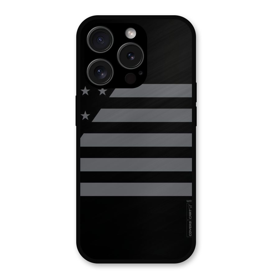 Grey Star Striped Pattern Metal Back Case for iPhone 15 Pro