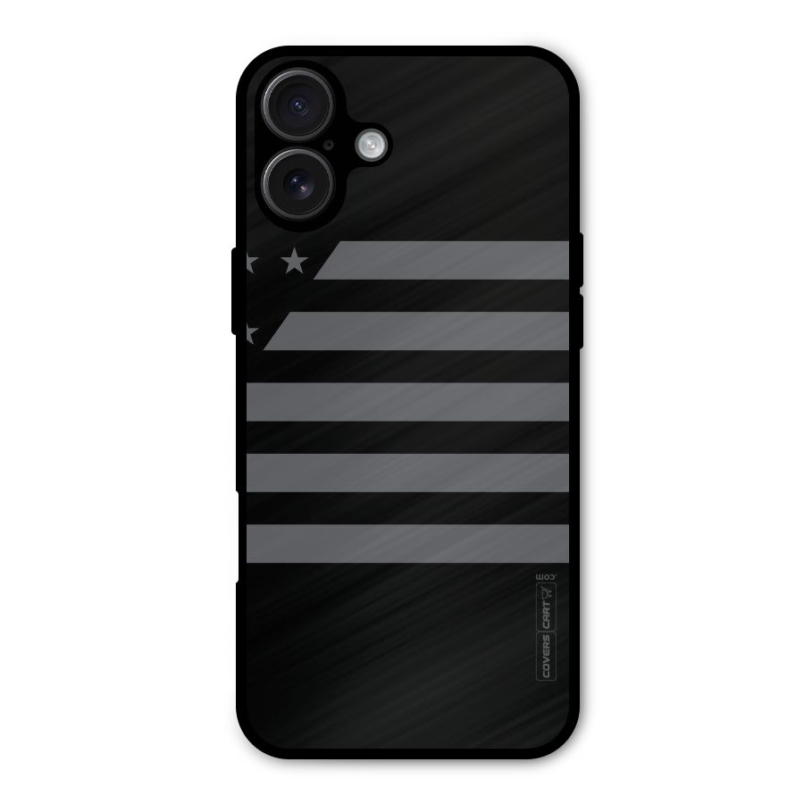 Grey Star Striped Pattern Metal Back Case for iPhone 16 Plus