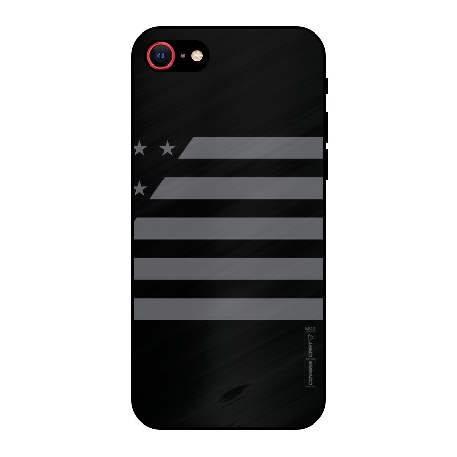 Grey Star Striped Pattern Metal Back Case for iPhone SE 2020