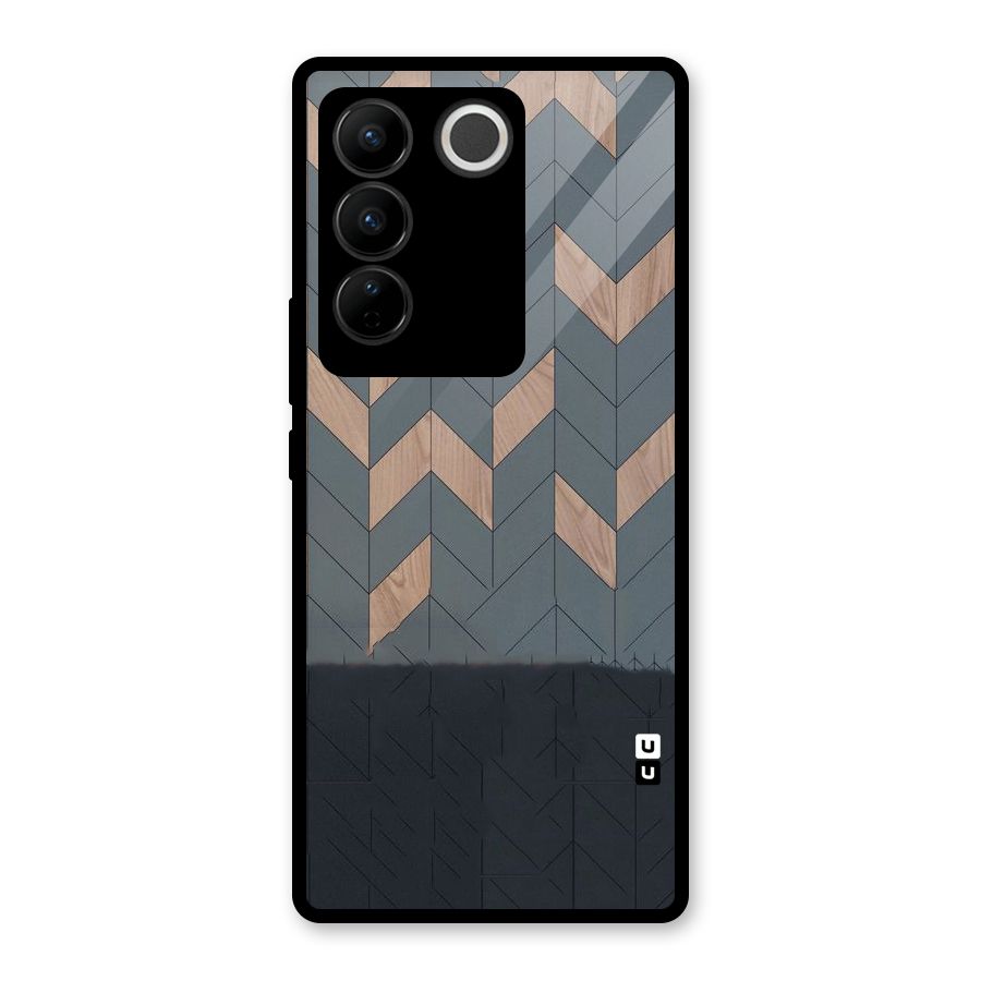 Greyish Wood Design Glass Back Case for Vivo V27 Pro