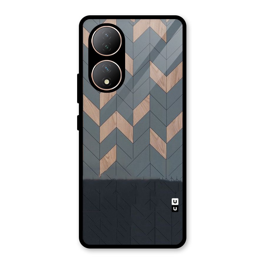 Greyish Wood Design Glass Back Case for Vivo Y100A