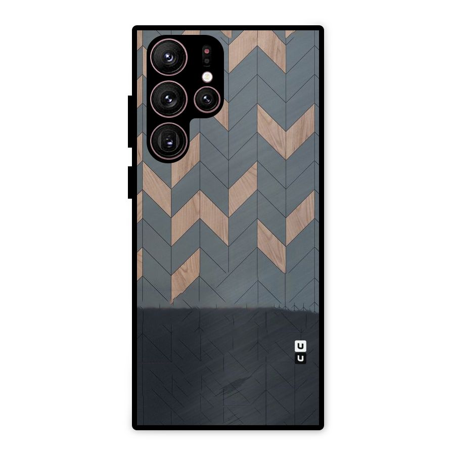 Greyish Wood Design Metal Back Case for Galaxy S22 Ultra 5G