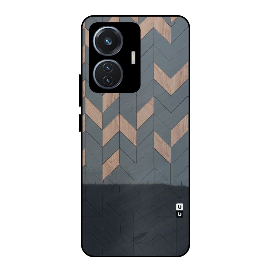 Greyish Wood Design Metal Back Case for Vivo T1 44W