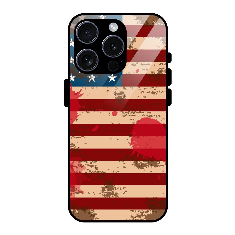 Grunge USA Flag Glass Back Case for iPhone 15 Pro