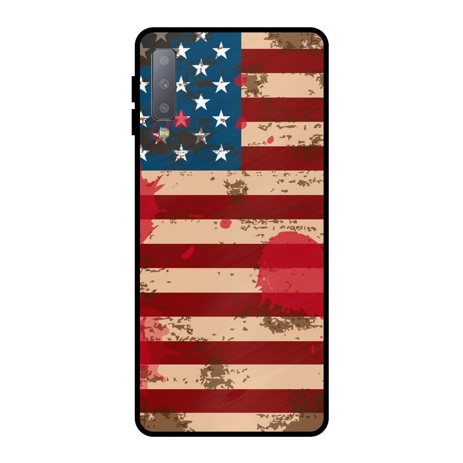 Grunge USA Flag Metal Back Case for Galaxy A7 (2018)