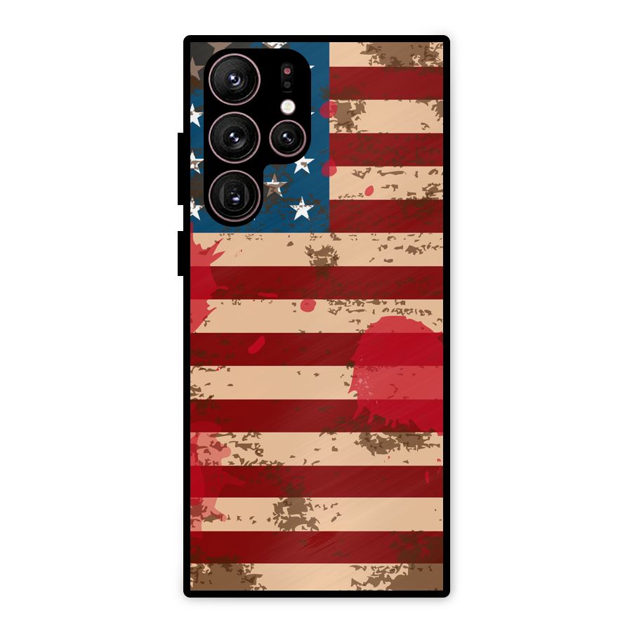 Grunge USA Flag Metal Back Case for Galaxy S22 Ultra 5G