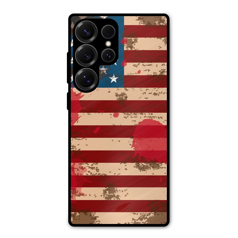 Grunge USA Flag Metal Back Case for Galaxy S25 Ultra
