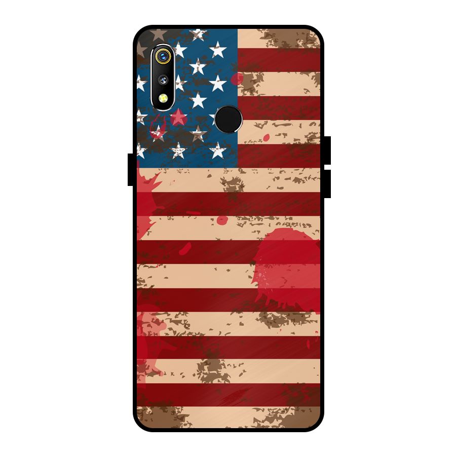 Grunge USA Flag Metal Back Case for Realme 3