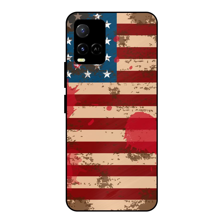 Grunge USA Flag Metal Back Case for Vivo Y21A