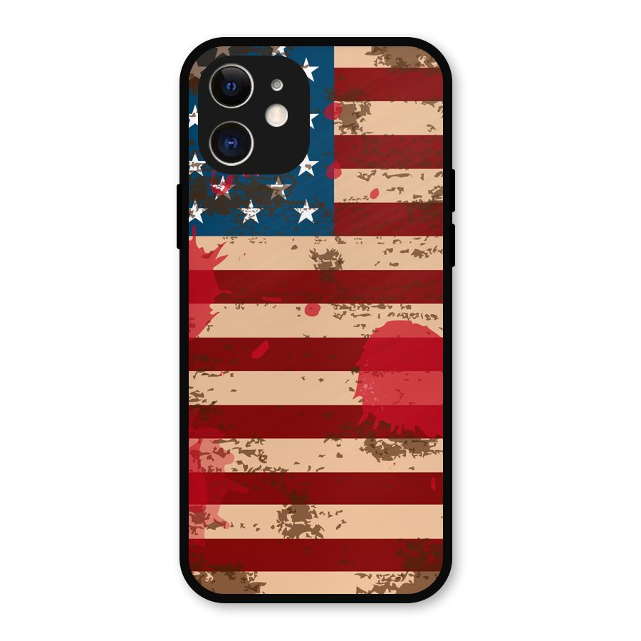 Grunge USA Flag Metal Back Case for iPhone 12