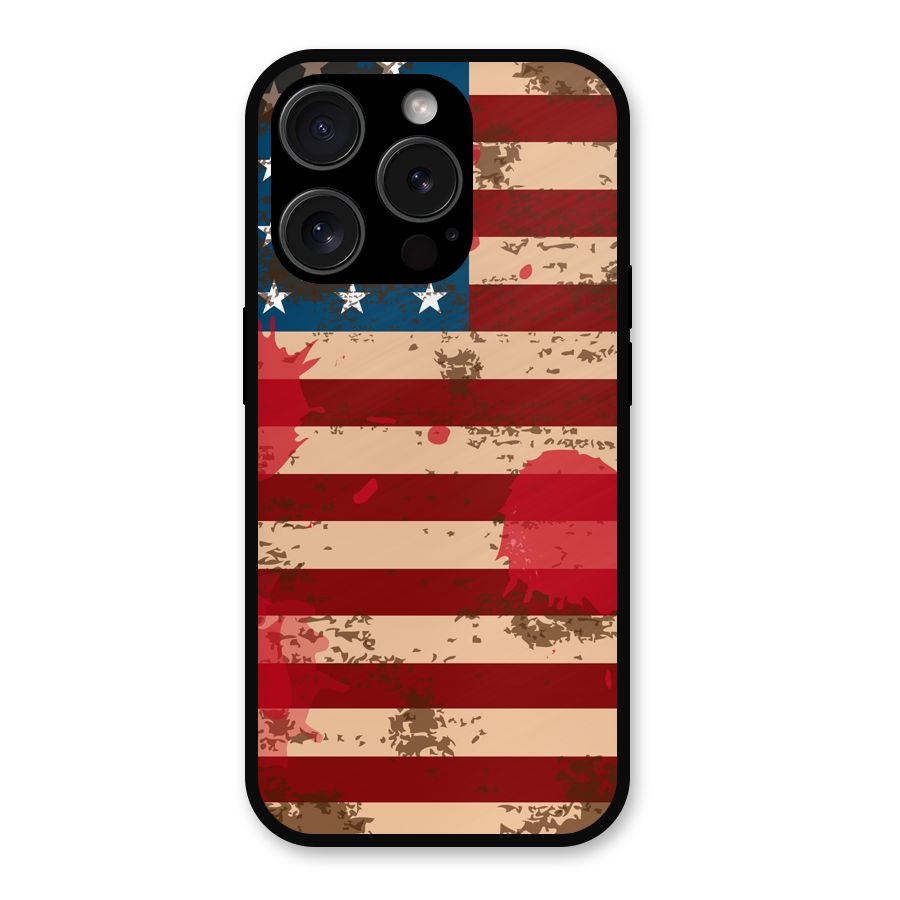 Grunge USA Flag Metal Back Case for iPhone 15 Pro