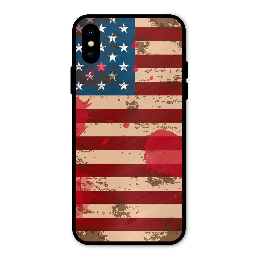 Grunge USA Flag Metal Back Case for iPhone X