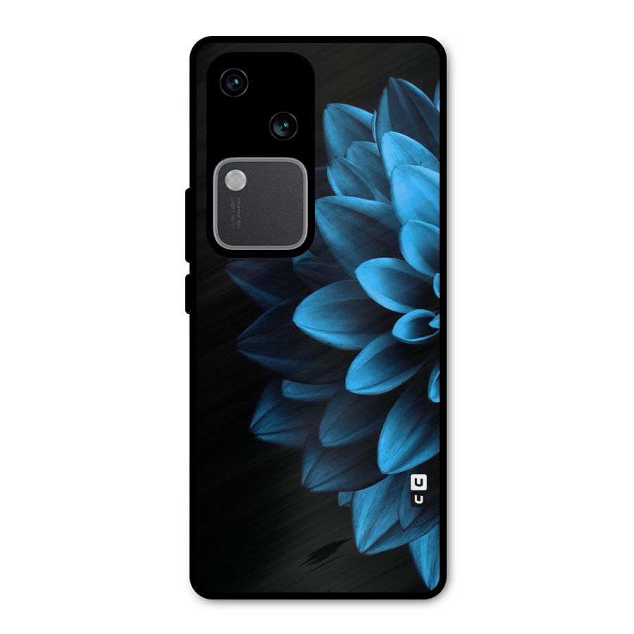 Half Blue Flower Metal Back Case for Vivo V30 Pro