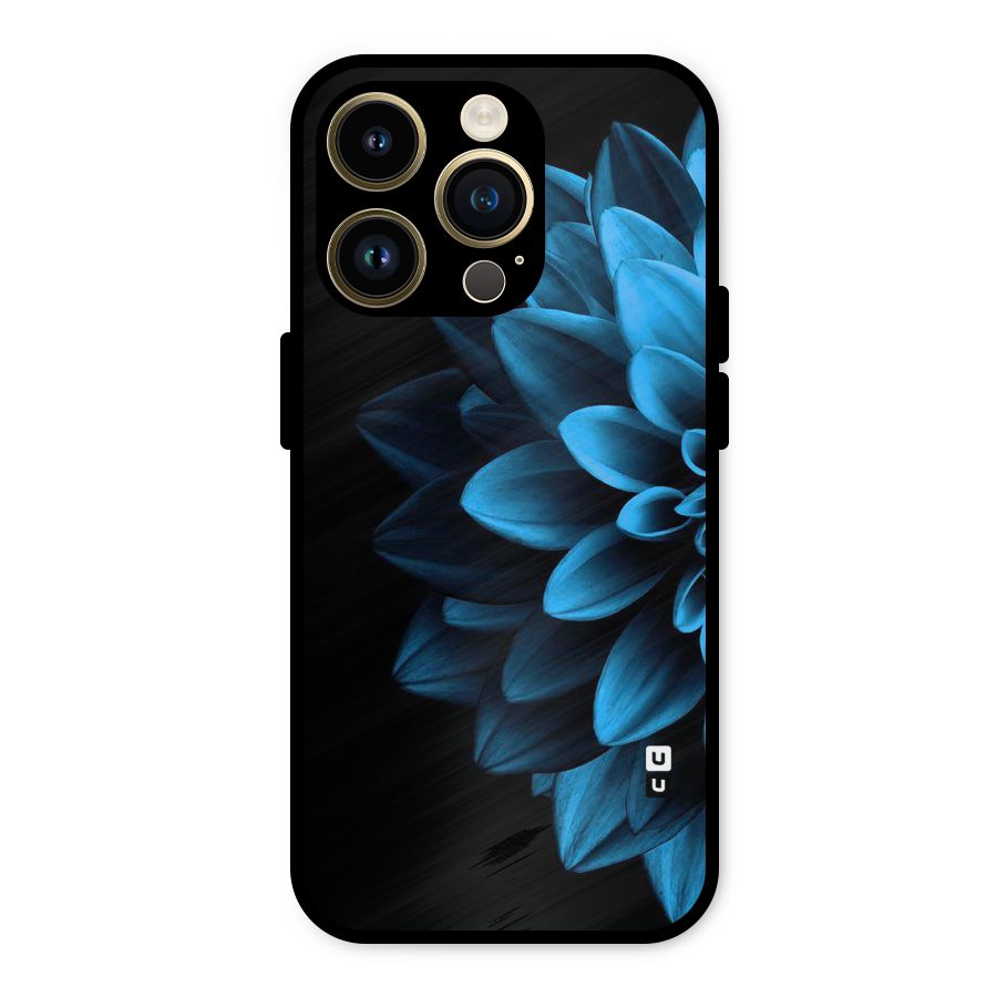 Half Blue Flower Metal Back Case for iPhone 14 Pro