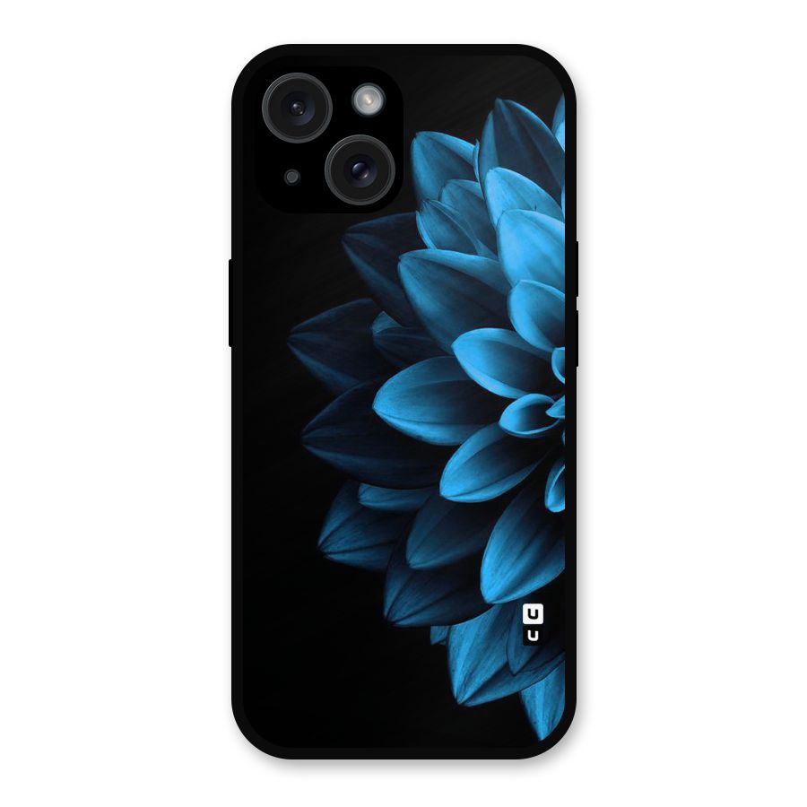 Half Blue Flower Metal Back Case for iPhone 15