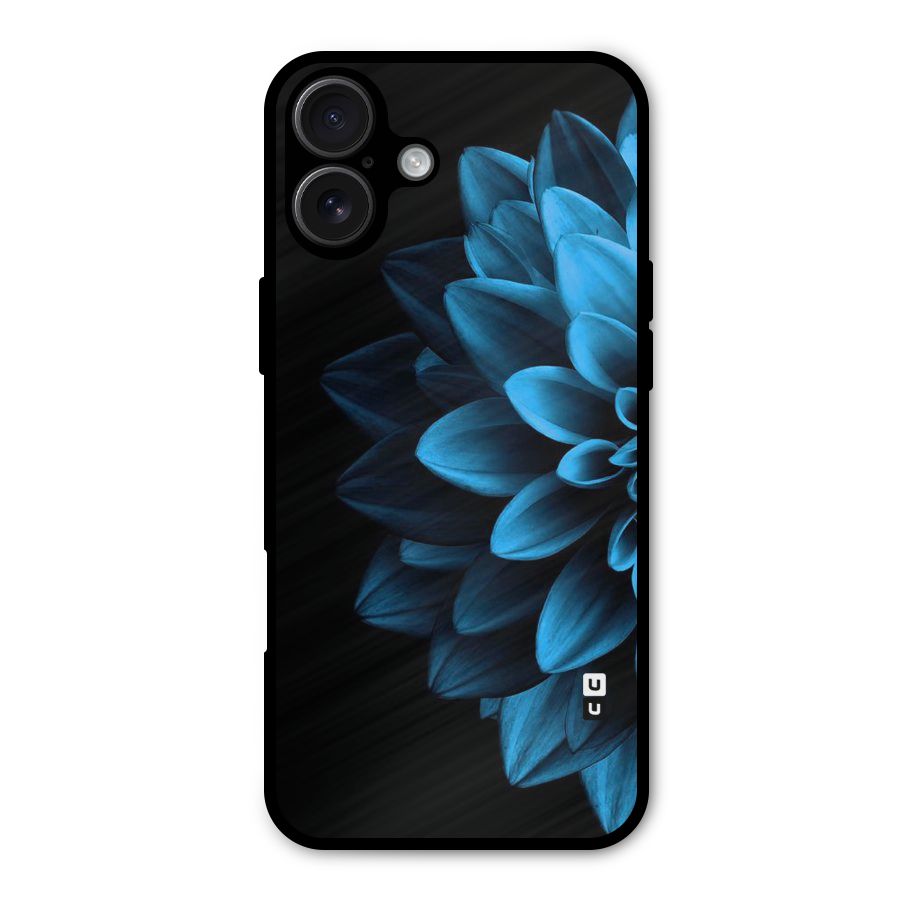 Half Blue Flower Metal Back Case for iPhone 16 Plus