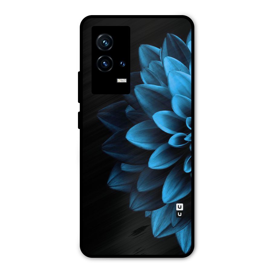 Half Blue Flower Metal Back Case for iQOO 9 5G