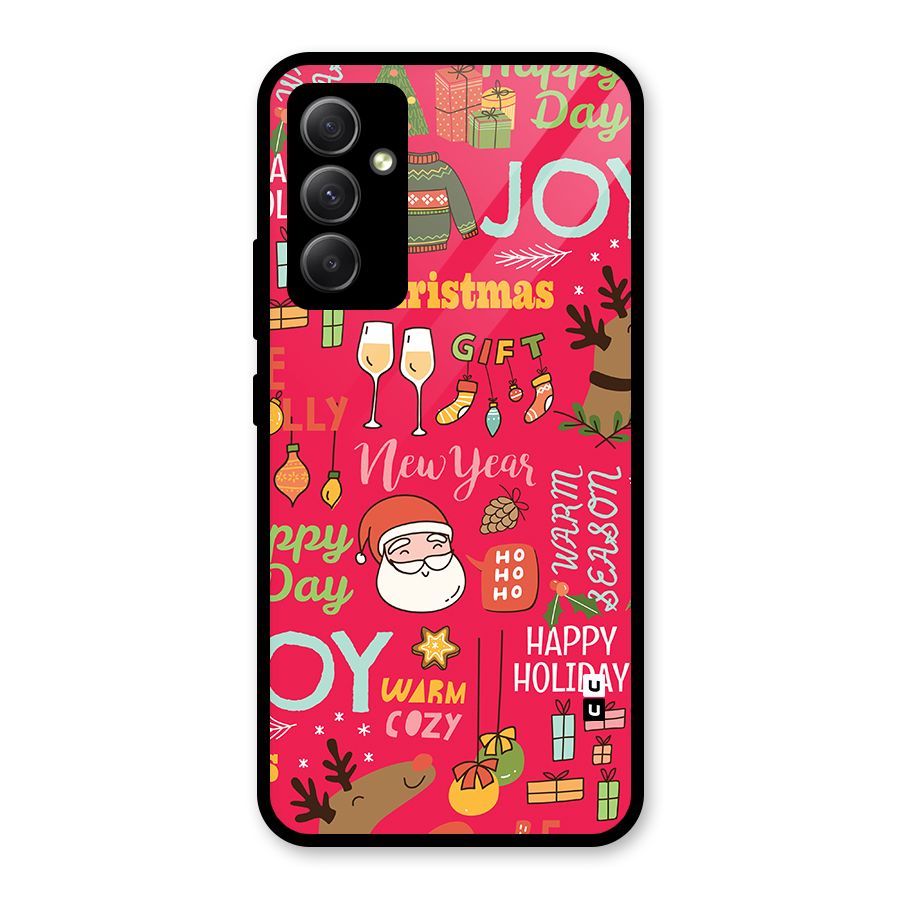 Happy Day Christmas Joy Glass Back Case for Galaxy A34