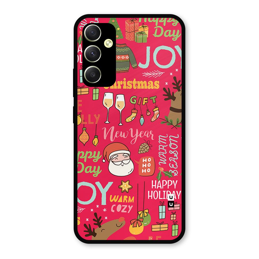Happy Day Christmas Joy Metal Back Case for Galaxy A34