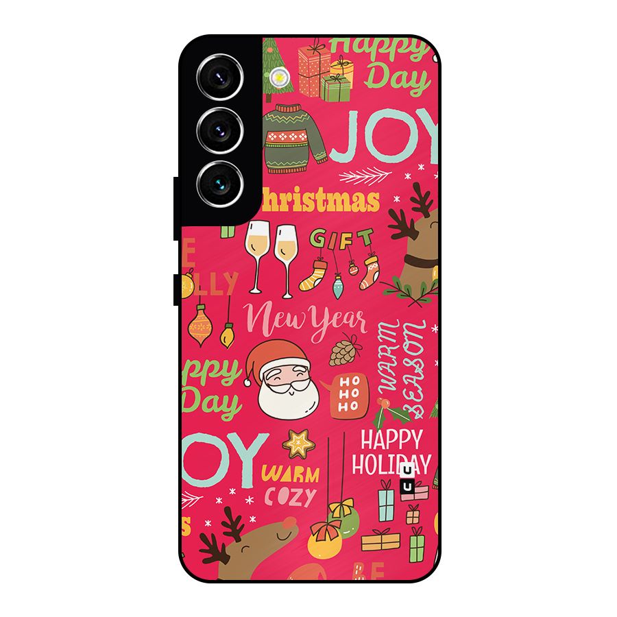 Happy Day Christmas Joy Metal Back Case for Galaxy S22 5G