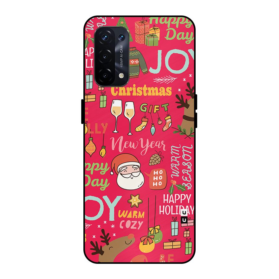 Happy Day Christmas Joy Metal Back Case for Oppo A74 5G