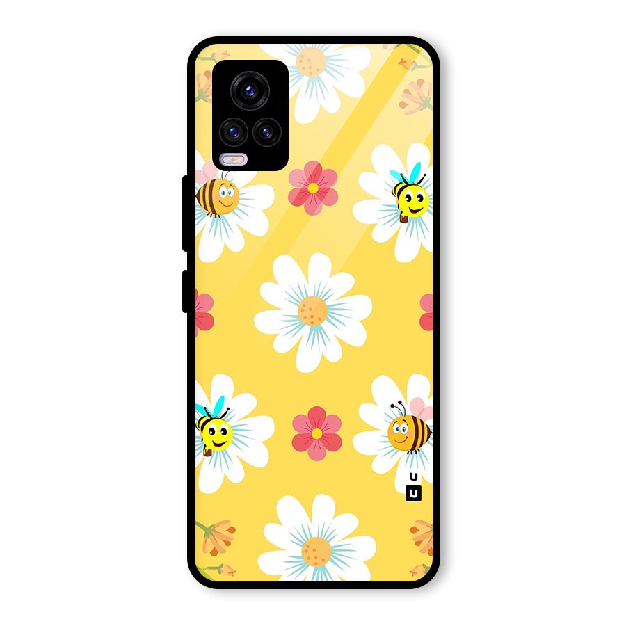 Happy Flowers Glass Back Case for Vivo V20 2021