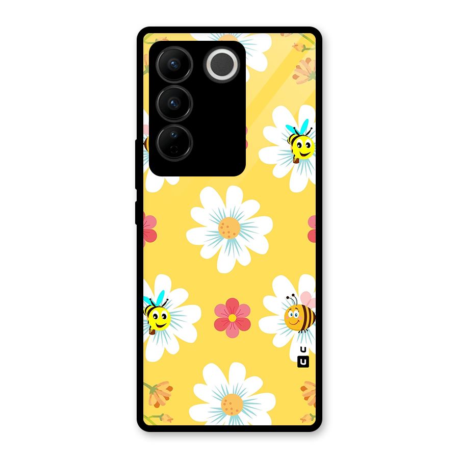 Happy Flowers Glass Back Case for Vivo V27
