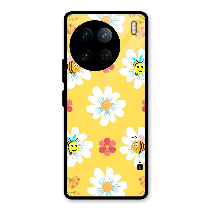 Happy Flowers Glass Back Case for Vivo X90 Pro