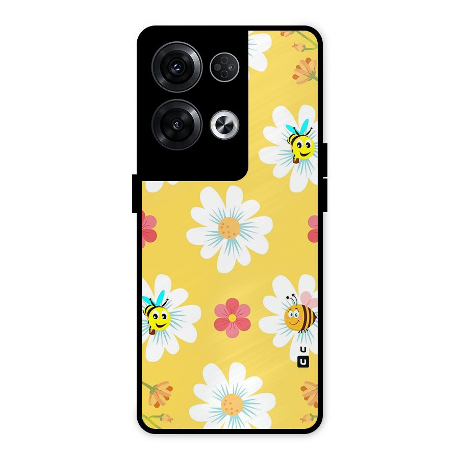 Happy Flowers Metal Back Case for Oppo Reno8 Pro 5G