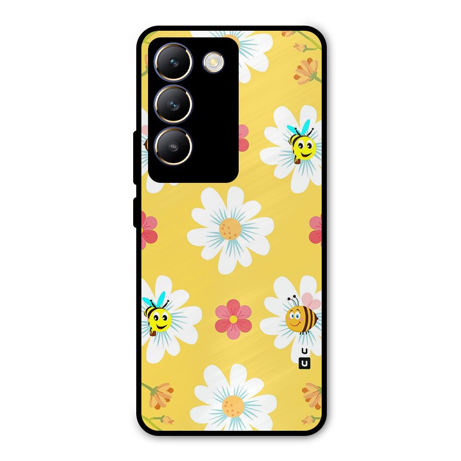 Happy Flowers Metal Back Case for Vivo T3 5G