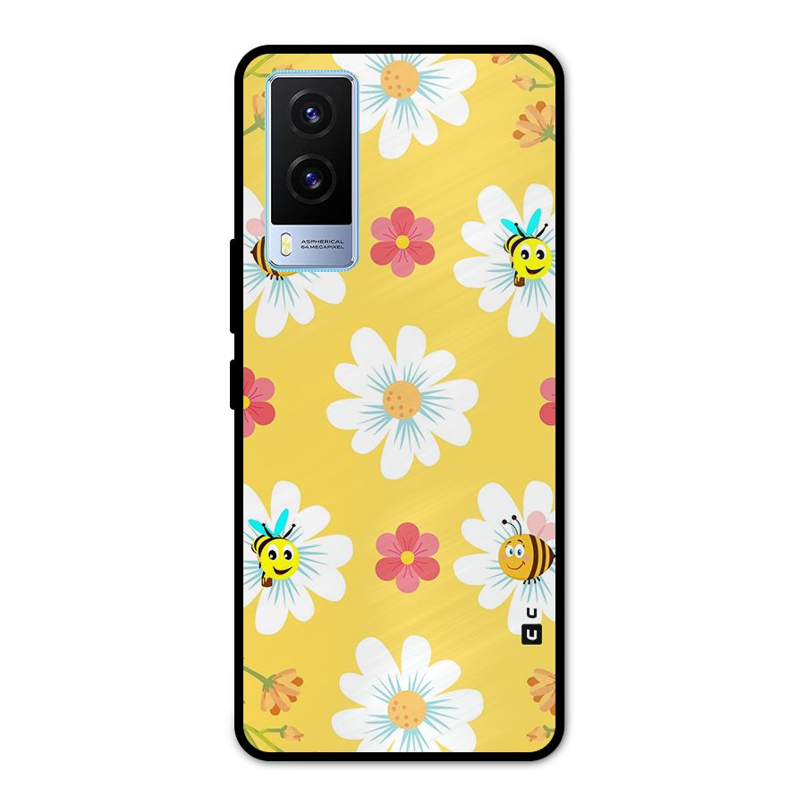 Happy Flowers Metal Back Case for Vivo V21e 5G