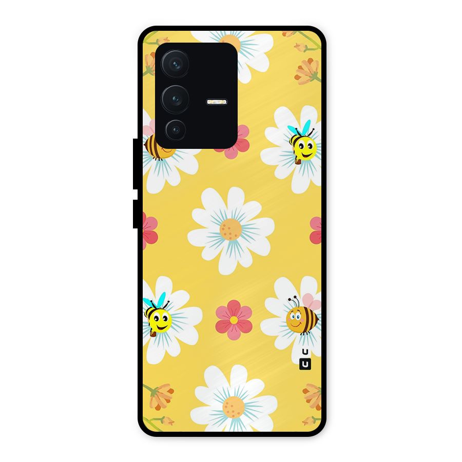 Happy Flowers Metal Back Case for Vivo V23 5G