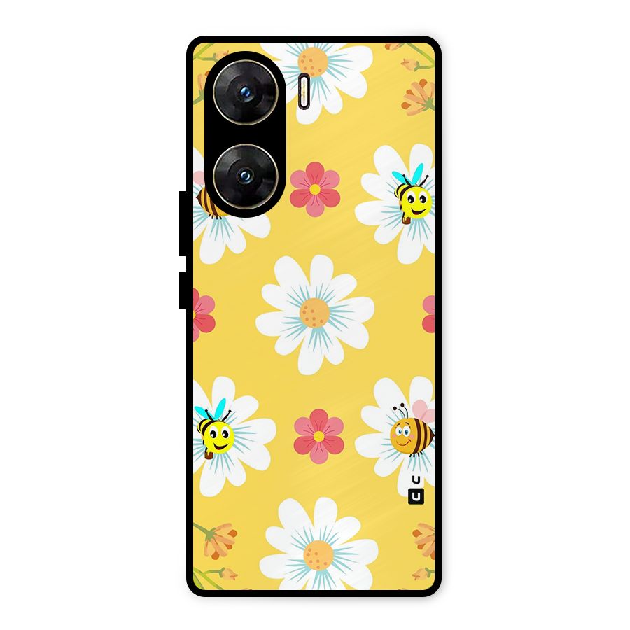 Happy Flowers Metal Back Case for Vivo V29e