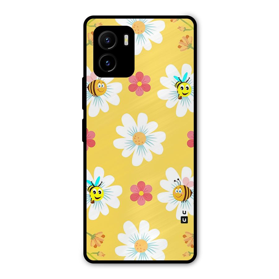 Happy Flowers Metal Back Case for Vivo Y15s