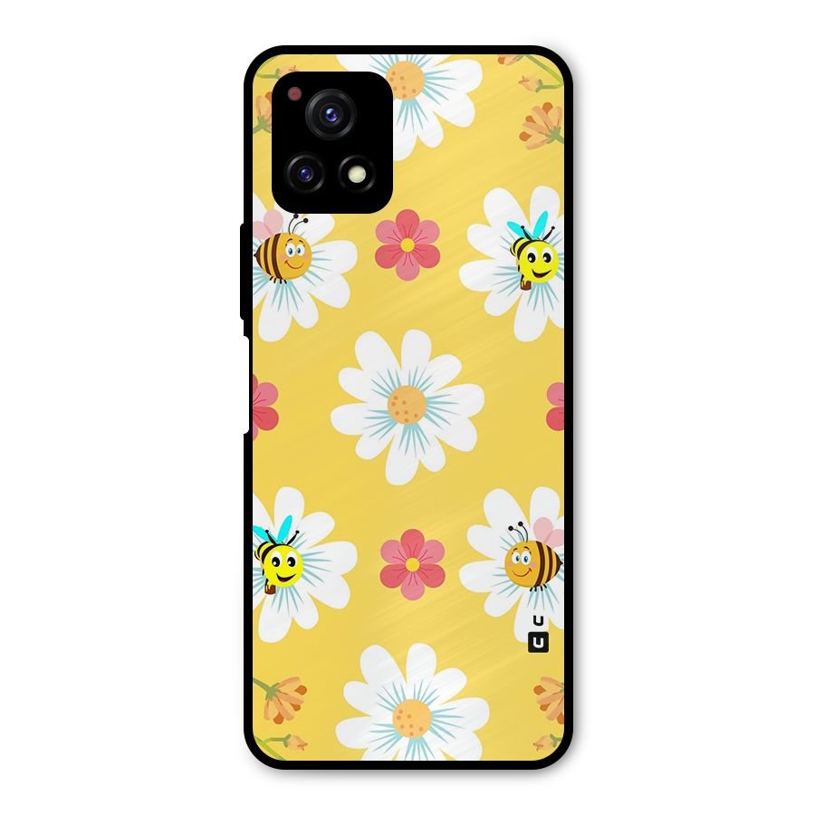 Happy Flowers Metal Back Case for Vivo Y72 5G