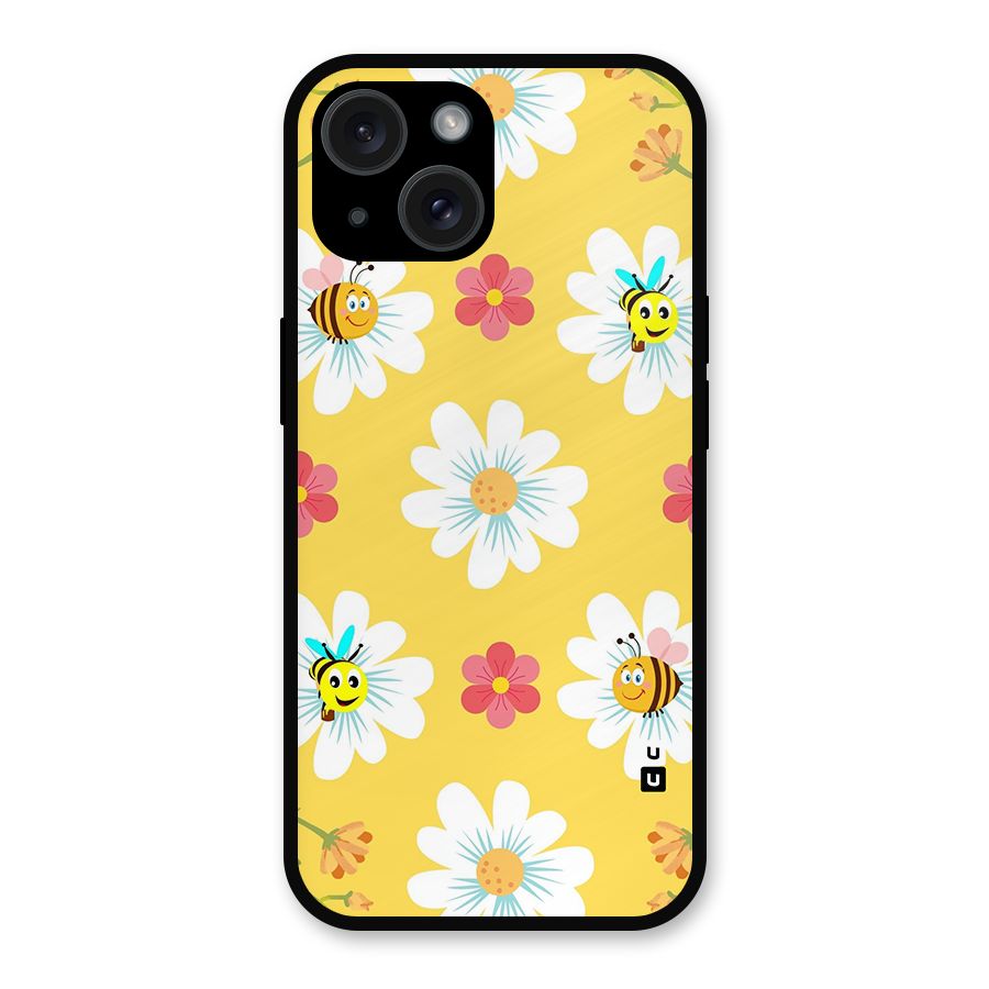 Happy Flowers Metal Back Case for iPhone 15
