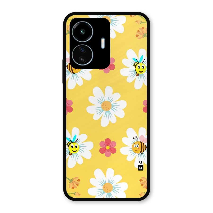 Happy Flowers Metal Back Case for vivo iQOO Z6 Lite 5G