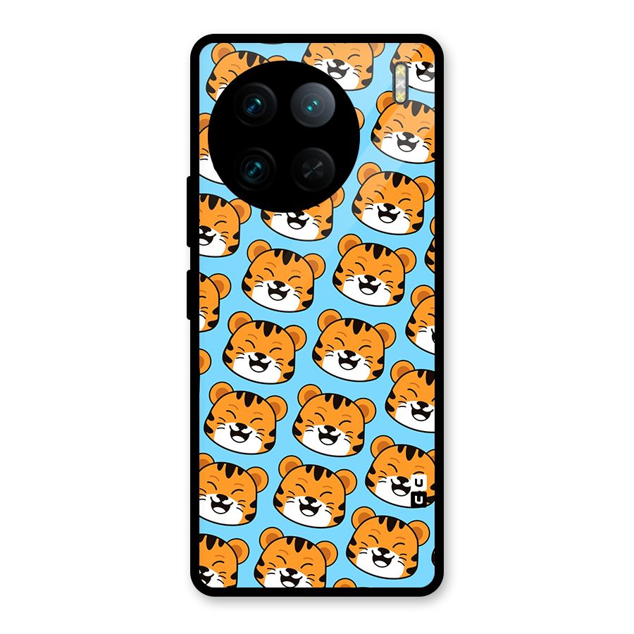 Happy Kitten Pattern Glass Back Case for Vivo X90 Pro