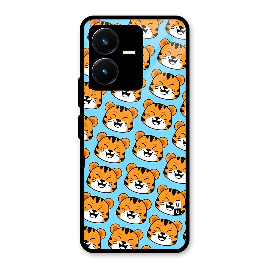 Happy Kitten Pattern Glass Back Case for Vivo Y22s