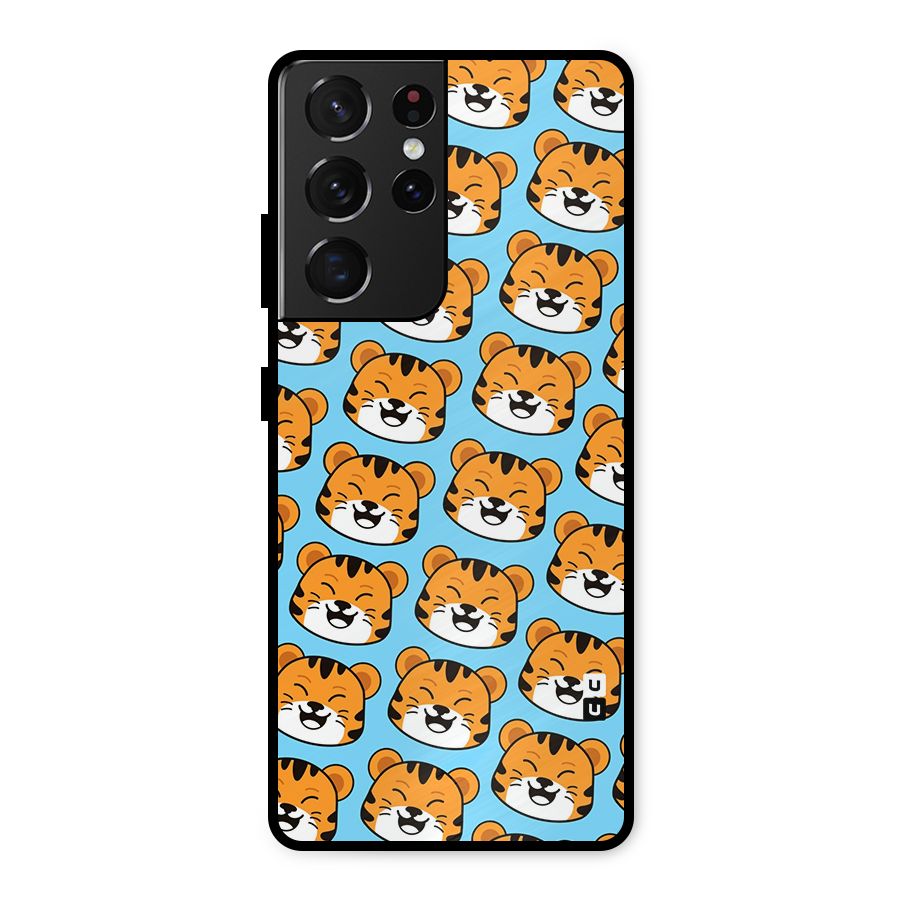 Happy Kitten Pattern Metal Back Case for Galaxy S21 Ultra 5G