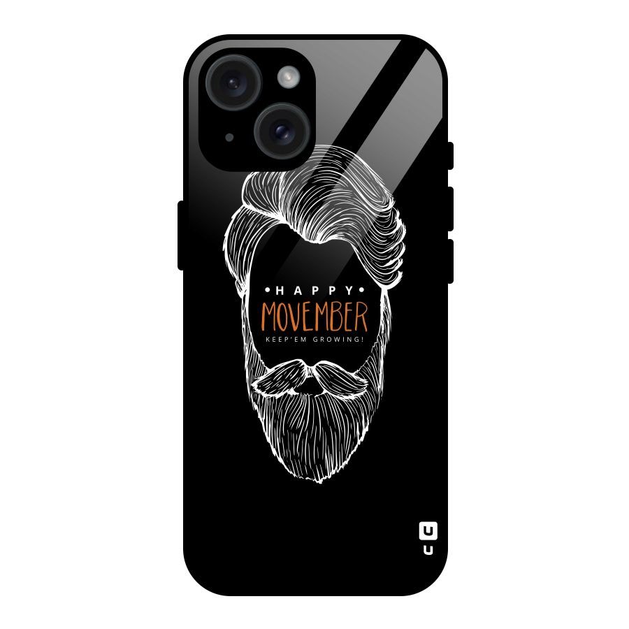 Happy Movember Black Glass Back Case for iPhone 15