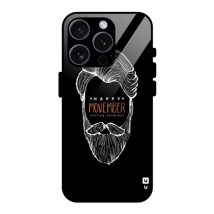 Happy Movember Black Glass Back Case for iPhone 15 Pro