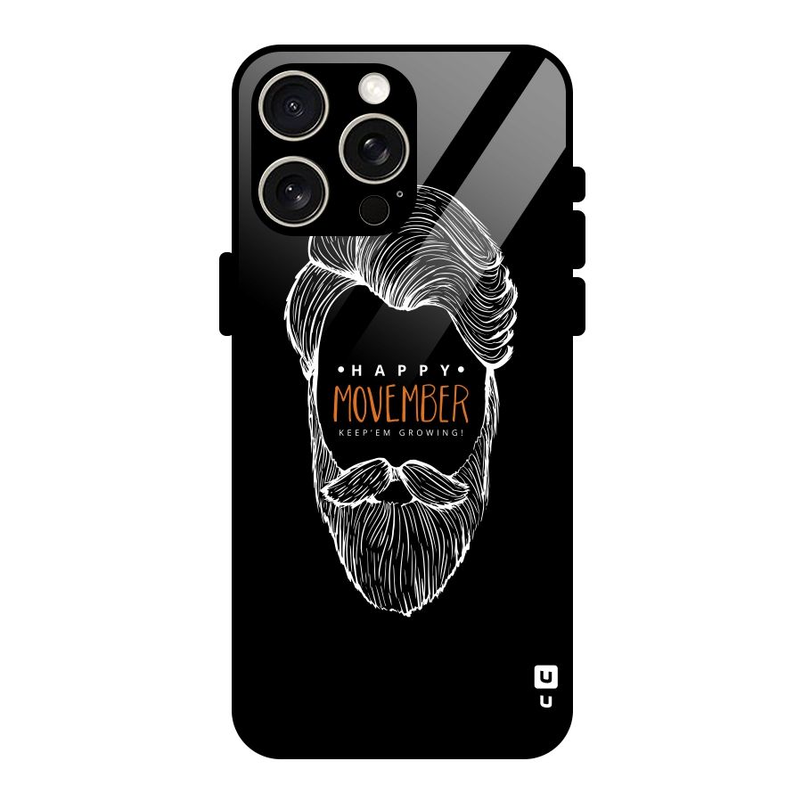 Happy Movember Black Glass Back Case for iPhone 15 Pro Max