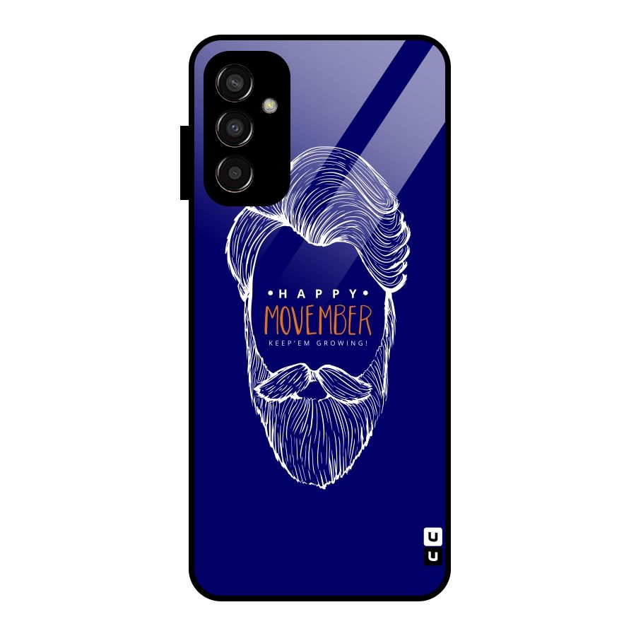 Happy Movember Blue Glass Back Case for Galaxy F13