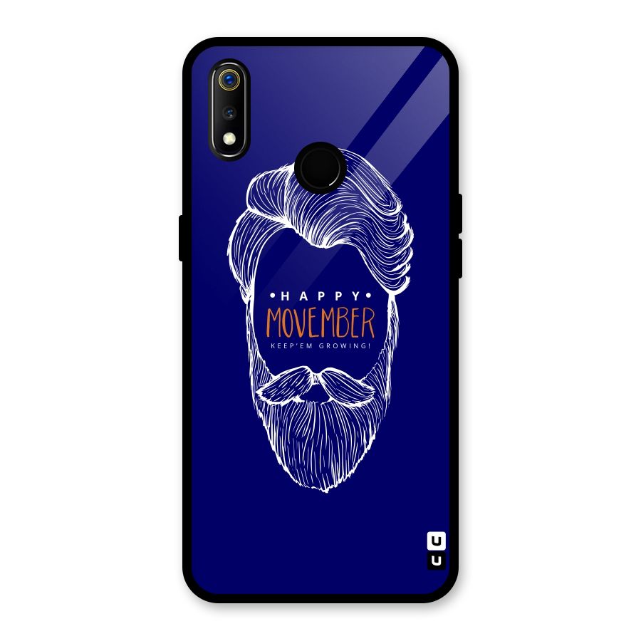 Happy Movember Blue Glass Back Case for Realme 3
