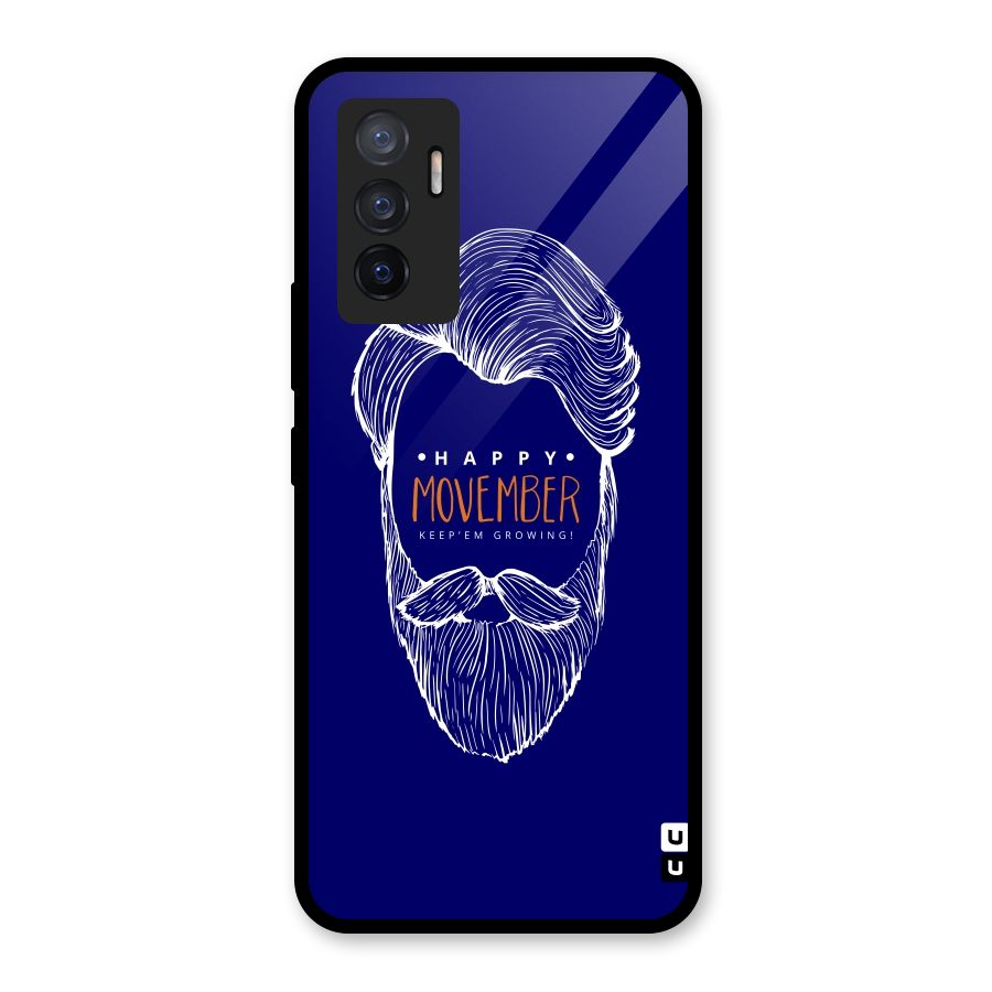 Happy Movember Blue Glass Back Case for Vivo V23e