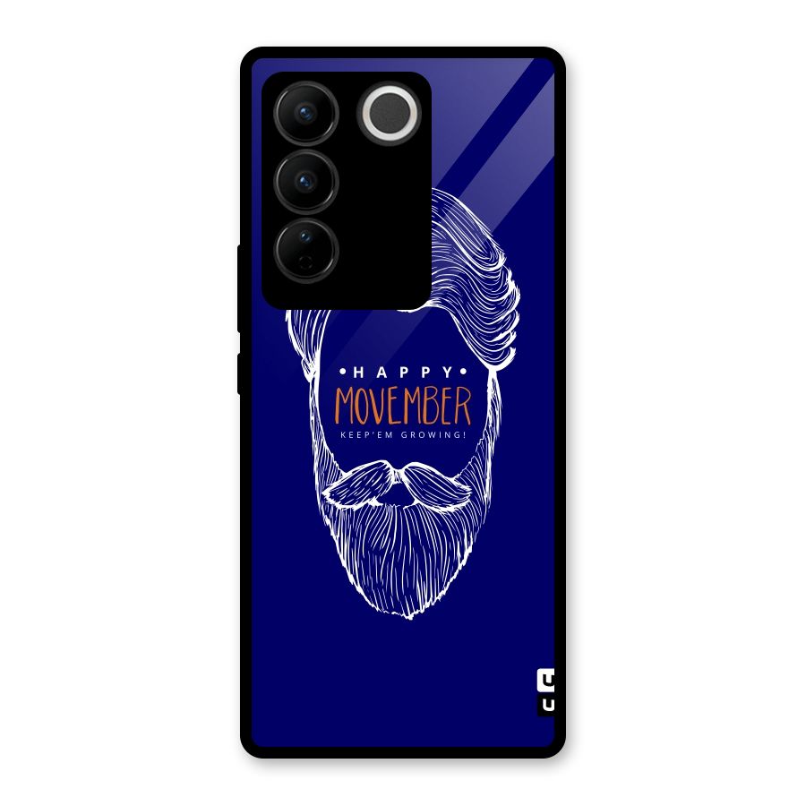 Happy Movember Blue Glass Back Case for Vivo V27