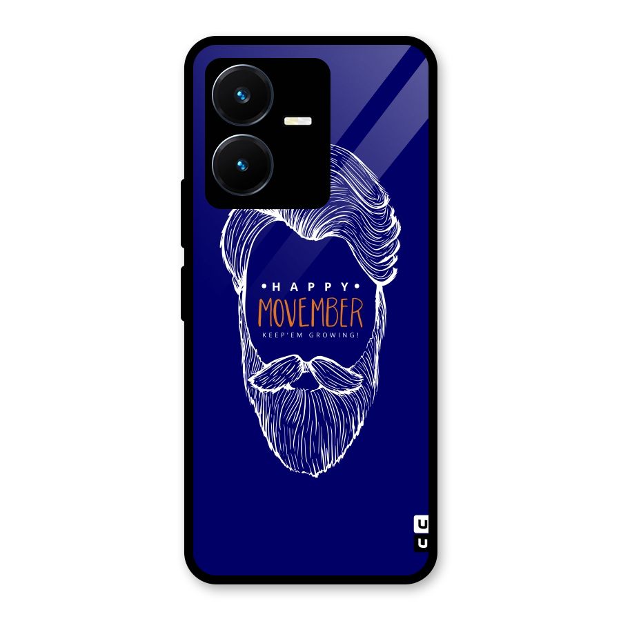 Happy Movember Blue Glass Back Case for Vivo Y22s